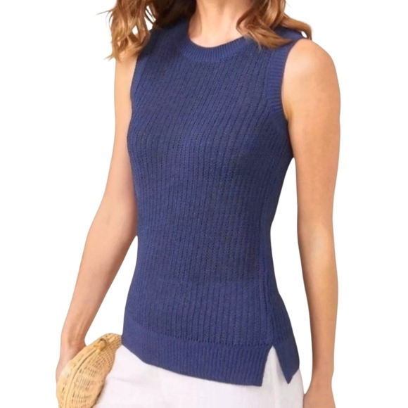 J. McLaughlin Sleeveless Crew Neck Navy Knit Sweater - Large - Picture 1 of 9